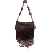 Vtg 80s In’s Classical Style Women's Brown Floral Beads Shoulder Bag Sz S