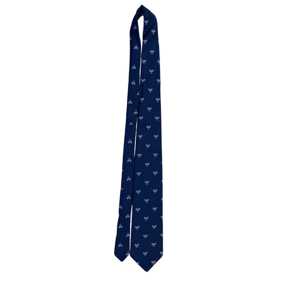 Raleigh Mens Navy Polyester Tie Tennis Racket Embroidered Pattern Club Style