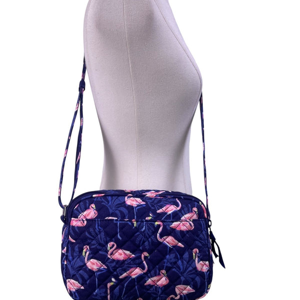 Vera Bradley Women’s Navy Flamingo Pattern Quilted Adjustable Crossbody Bag