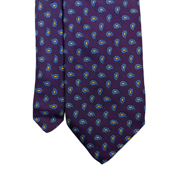 Robert Talbott Mens Purple Silk Necktie Paisley Print 57" Length Classic Style