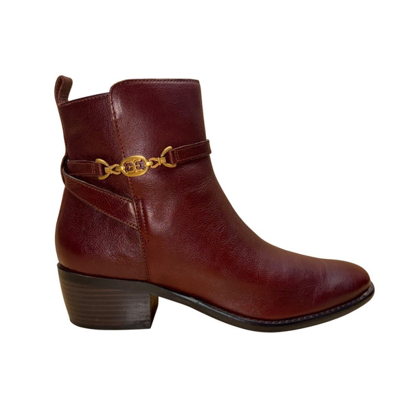 Sam Edelman Women’s Burgundy Leather Gold Hardware Brawley Ankle Boots Size 8.5M