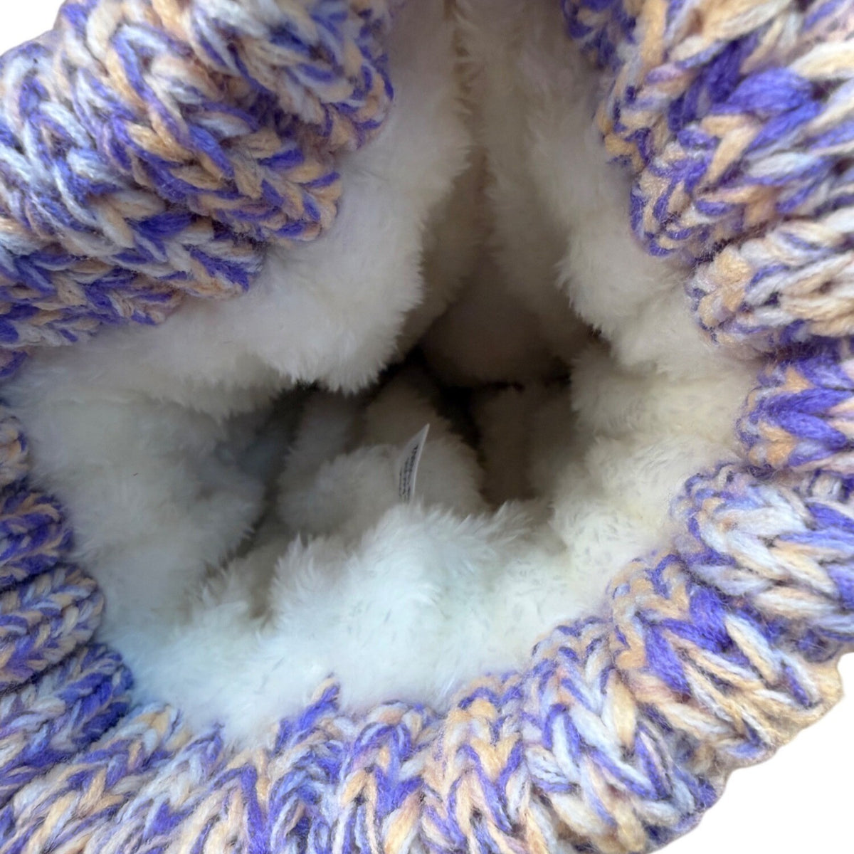 Simplicity Womens Lavender/Beige Knit Hat With Faux Fur Pom-Poms Warm Winter