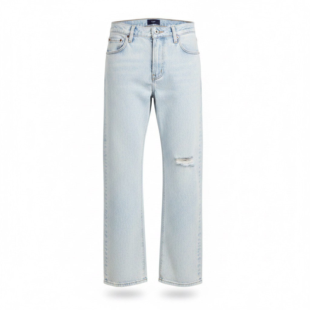 Gap Womens Light Wash Distressed Straight-Leg Jeans Petite Low Stride Size 27