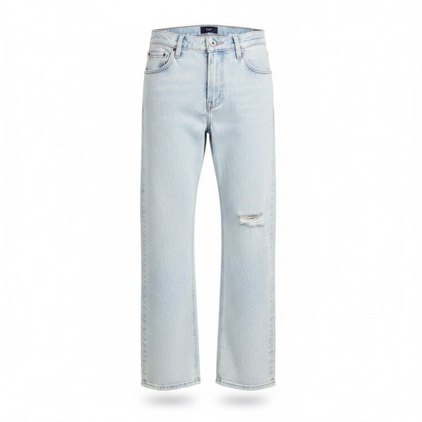 Gap Womens Light Wash Distressed Straight-Leg Jeans Petite Low Stride Size 27