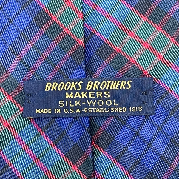 Vintage Brooks Brothers Blue Tartan Silk-Wool Patterned Tie Approx 58"x3.5"