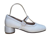 Dusto Women's Ivory White Faux Leather Mary Jane Block Heel Dress Shoes Size 7.5