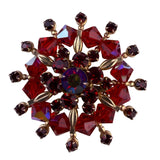 Silver Tone Womens Red Crystal Snowflake Brooch Costume Jewelry Round Design