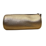 Coach Women’s Gold Metallic Leather Cylinder Zippered Makeup Bag Purse Pouch