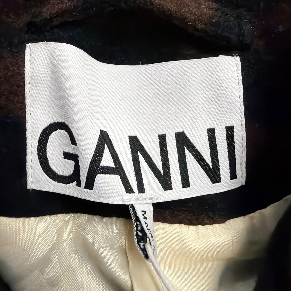 Ganni Womens Black Tiger Stripe Wool & Polyester Cropped Jacket Size 34