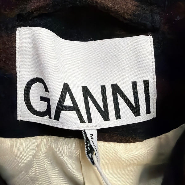 Ganni Womens Black Tiger Stripe Wool & Polyester Cropped Jacket Size 34
