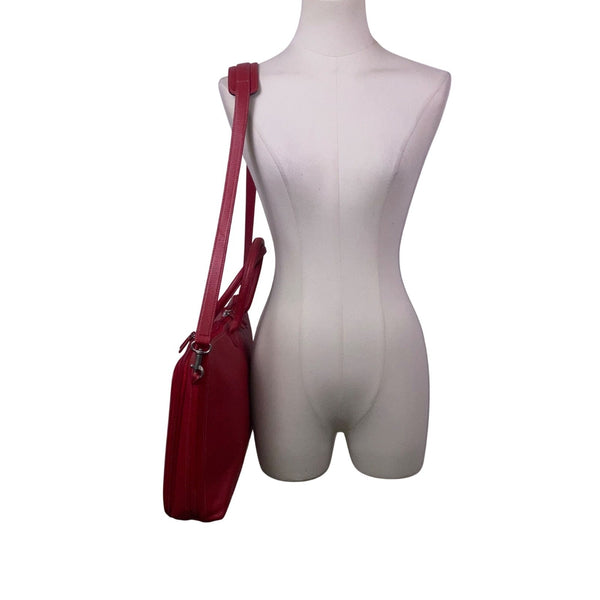 Levenger Women’s Red Leather Briefcase Laptop Bag Dual Handles & Shoulder Strap