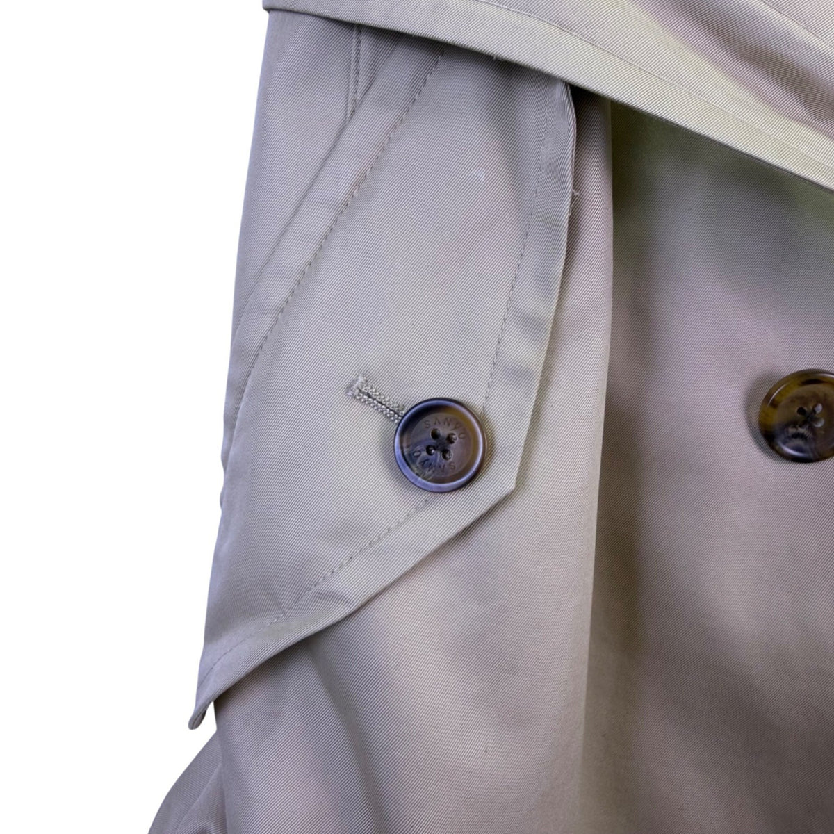 Sanyo Mens Khaki Double Breasted Trench Coat With Belt Wool Collar 42R