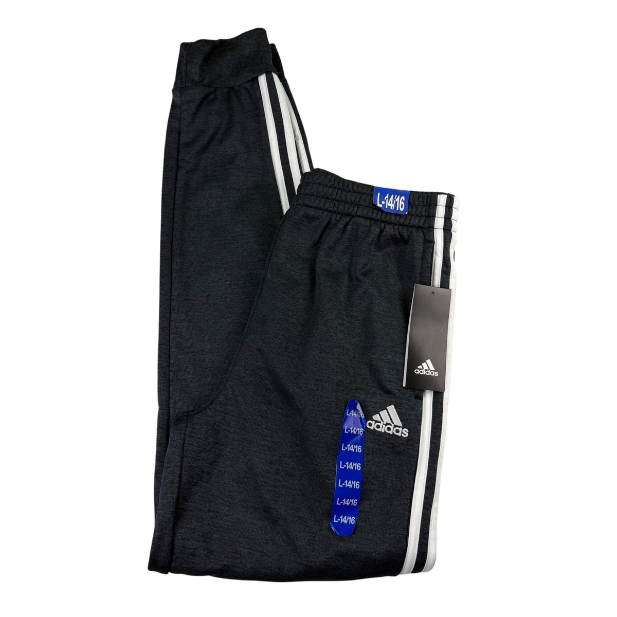 Adidas Youth Black Polyester Track Pants With White Stripes Sz L/G (14/16)
