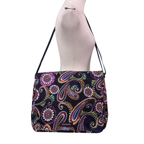 Vera Bradley Women’s Black Paisley Bold Floral Pattern Adjustable Messenger Bag