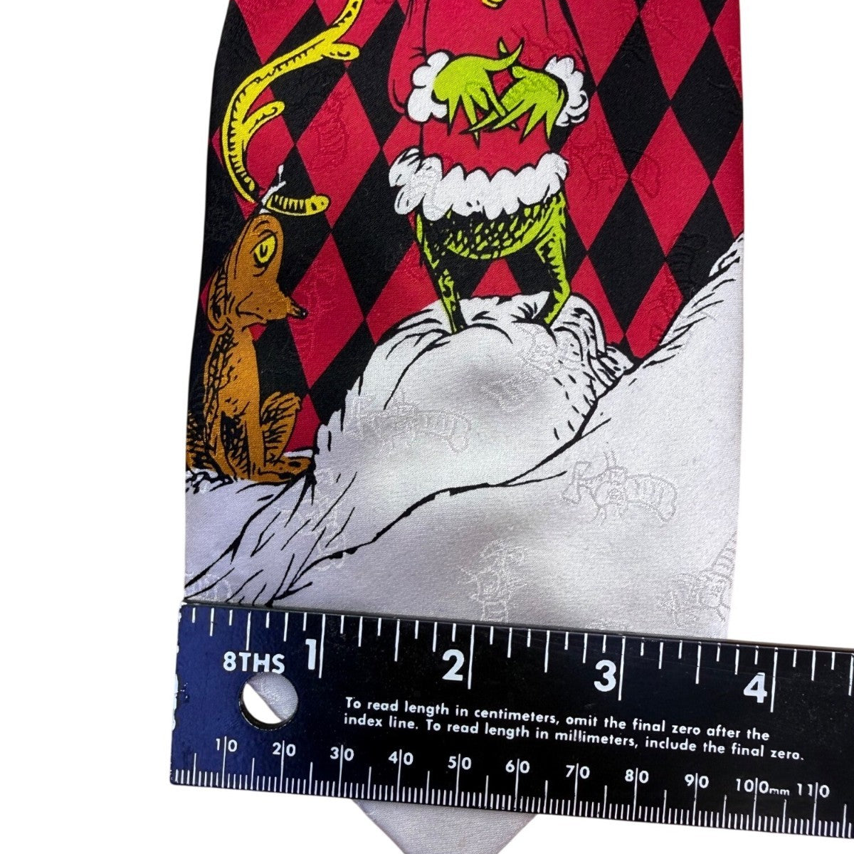 Dr. Seuss Mens Red & Black 100% Silk Christmas Grinch Themed Hand-Sewn Tie