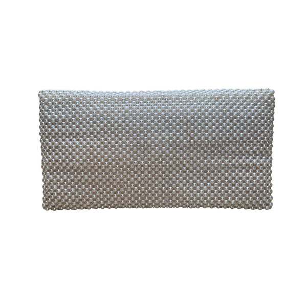 Pearl White Women’s Elegant Beaded Zipper Compartments Clutch Evening Bag