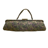 Vintage Women’s Green & Purple Floral Brocade Metal Bamboo Clasp Clutch Bag