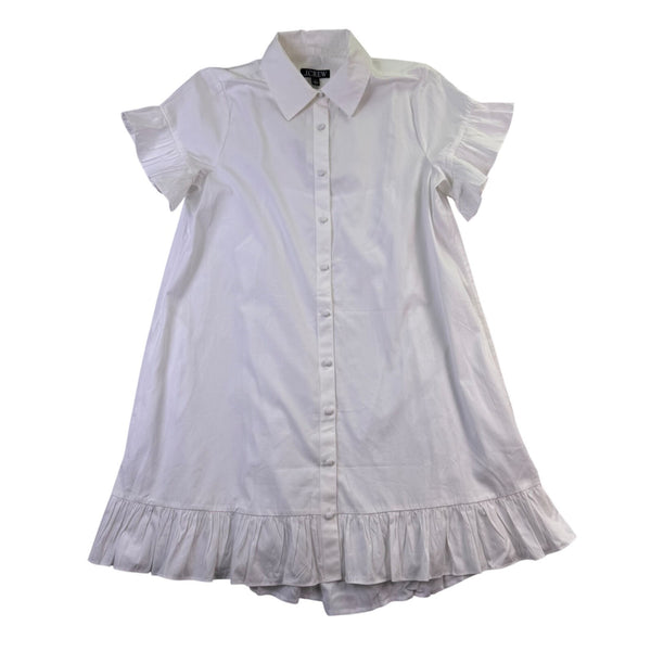 J. Crew Womens White Cotton Short-Sleeve Button-Up Ruffle Hem Dress Size S