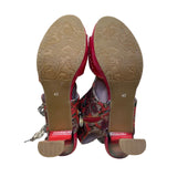Laura Vita Women’s Red Floral Pattern Leather Open Toe Bow Accent Heels Size 10
