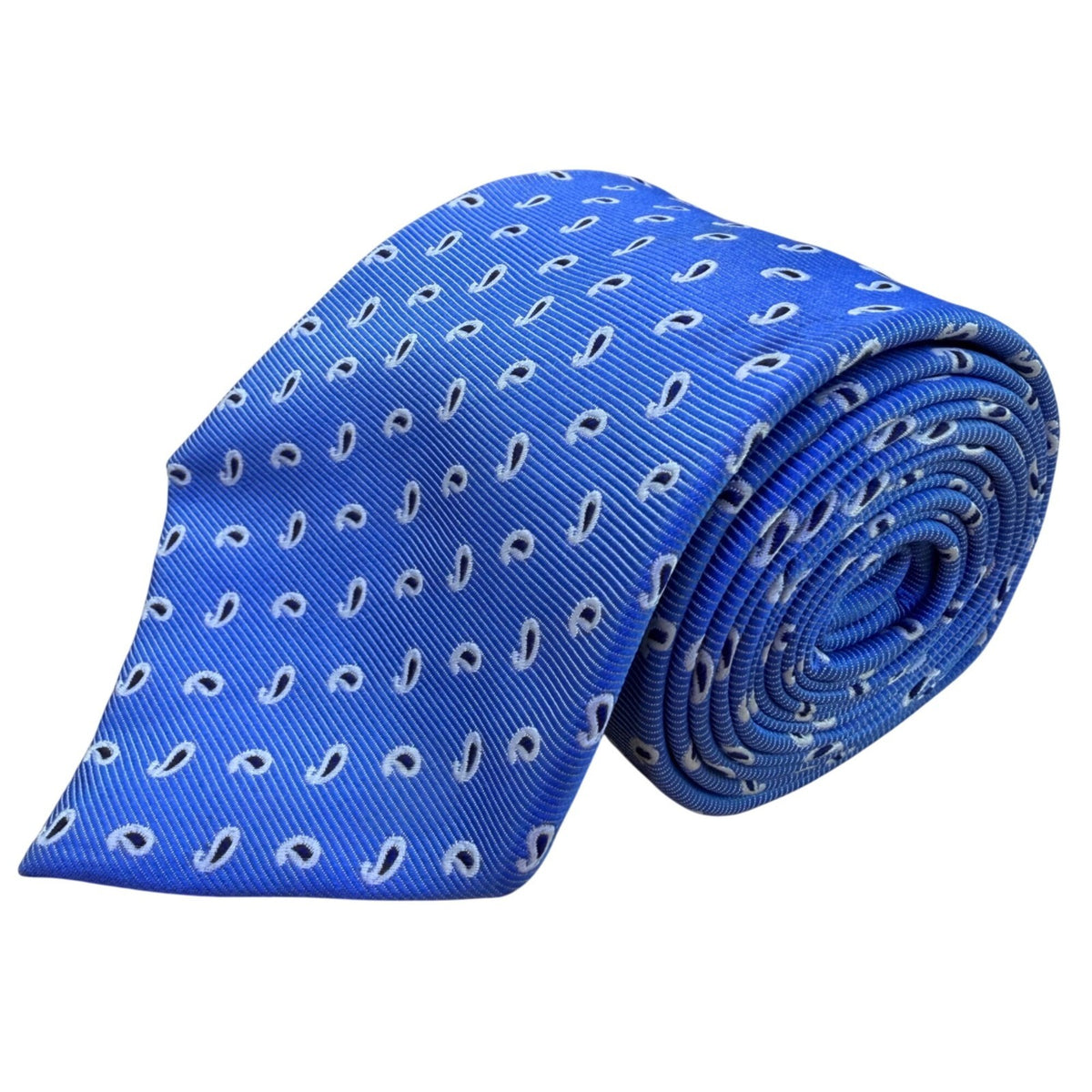 Lauren Ralph Lauren Mens Blue Silk Printed Tie With White Paisley Pattern Italy
