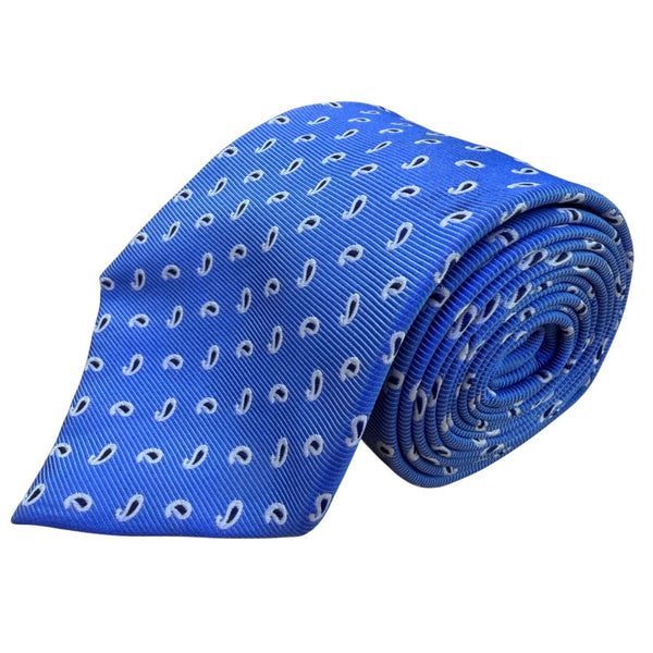 Lauren Ralph Lauren Mens Blue Silk Printed Tie With White Paisley Pattern Italy