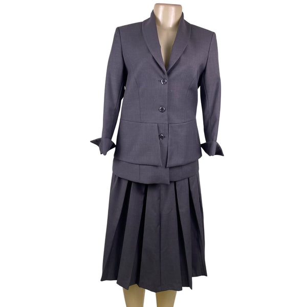 Yaly Couture Womens Gray Blazer & Pleated Skirt Suit Two-Piece Formal Set