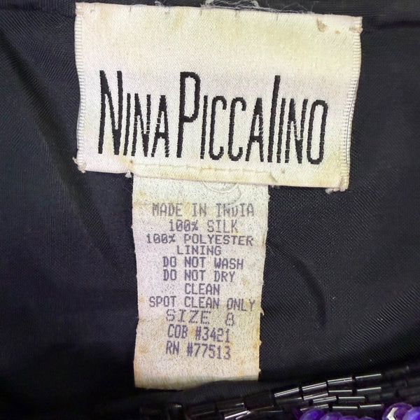 Vintage Nina Piccalino Womens Black Purple Sequin Silk Embellished Jacket Sz 8