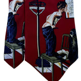 Norman Rockwell Mens Red Silk Print Tie All Season 57 In Long Novelty Canada