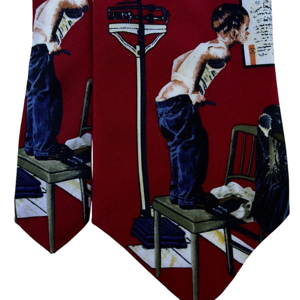 Norman Rockwell Mens Red Silk Print Tie All Season 57 In Long Novelty Canada