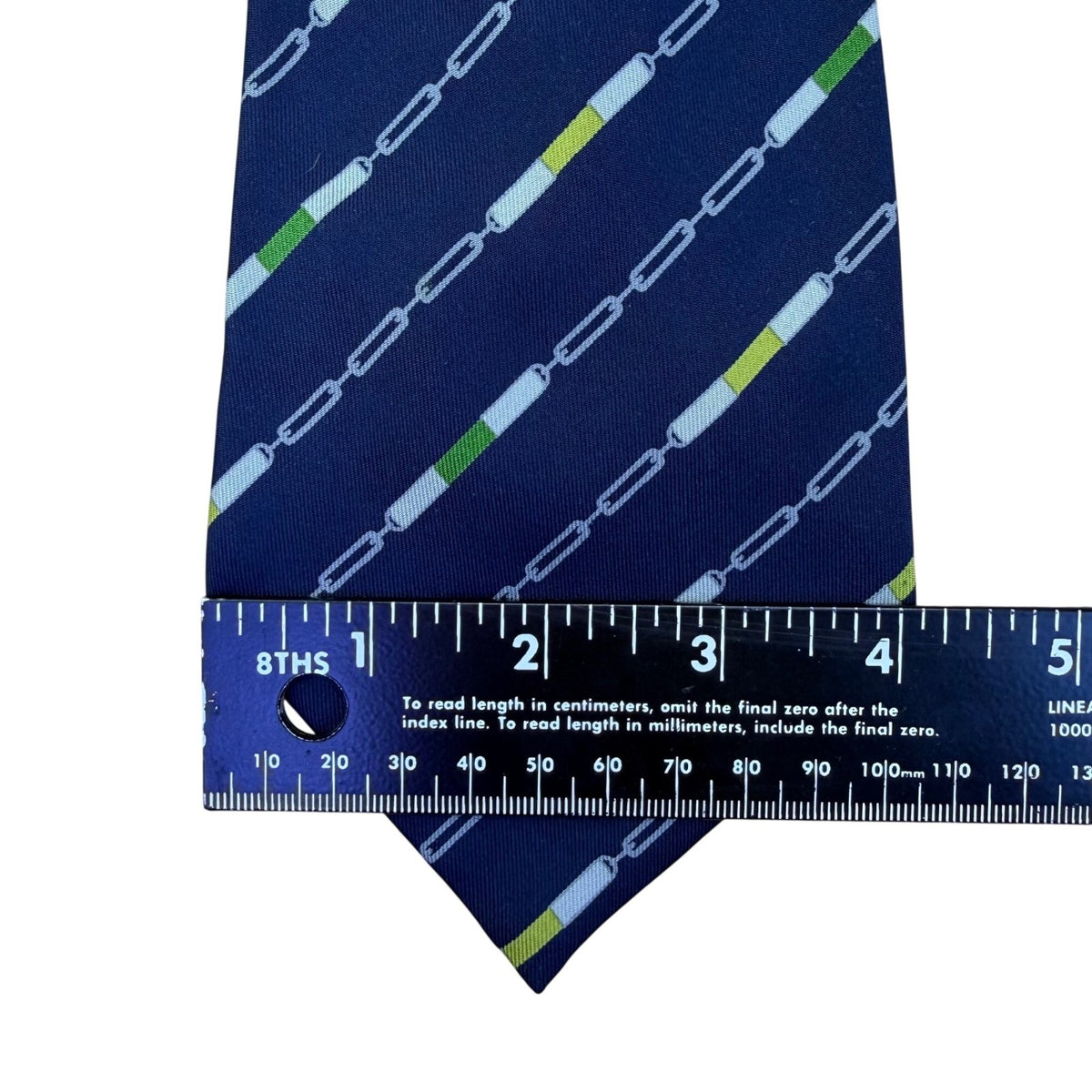 Mens Blue Silk Chain Print Tie 100% Silk Made In Italy Approx. 57"x3.3"