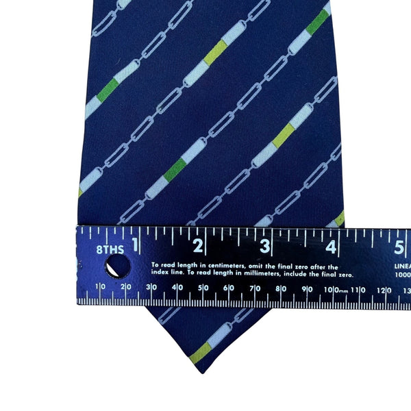 Mens Blue Silk Chain Print Tie 100% Silk Made In Italy Approx. 57"x3.3"