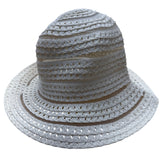 Nine West White Woven bucketHat With Openwork Design & Inner Ribbon Band