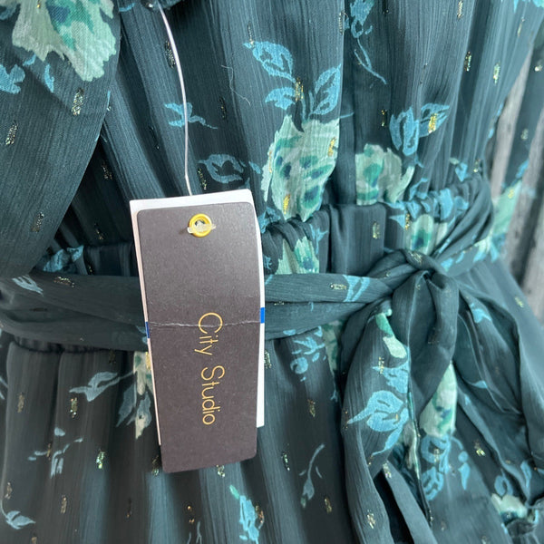 City Studio Women's Teal Blousson Mini Dress With Floral Pattern Size XL - NWT