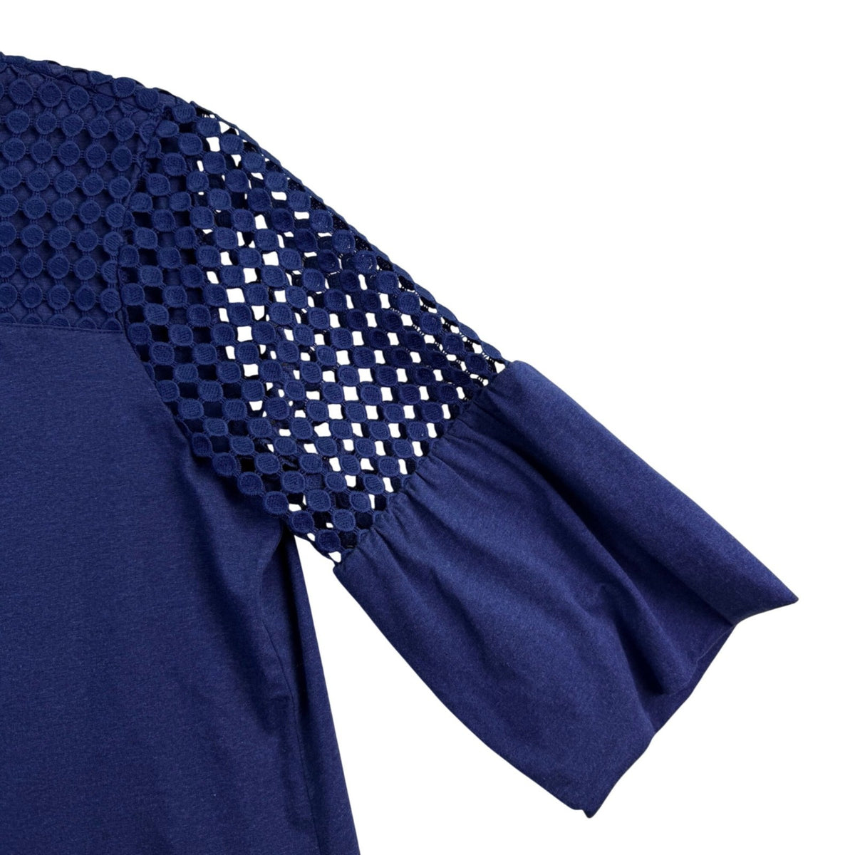 Chicos Womens Navy Top Bell Sleeves Blue Perforated Style Sz XL