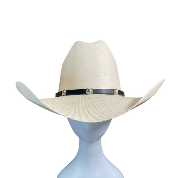 Lone Star White Western Cowboy Hat With Black Band & Silver Accents