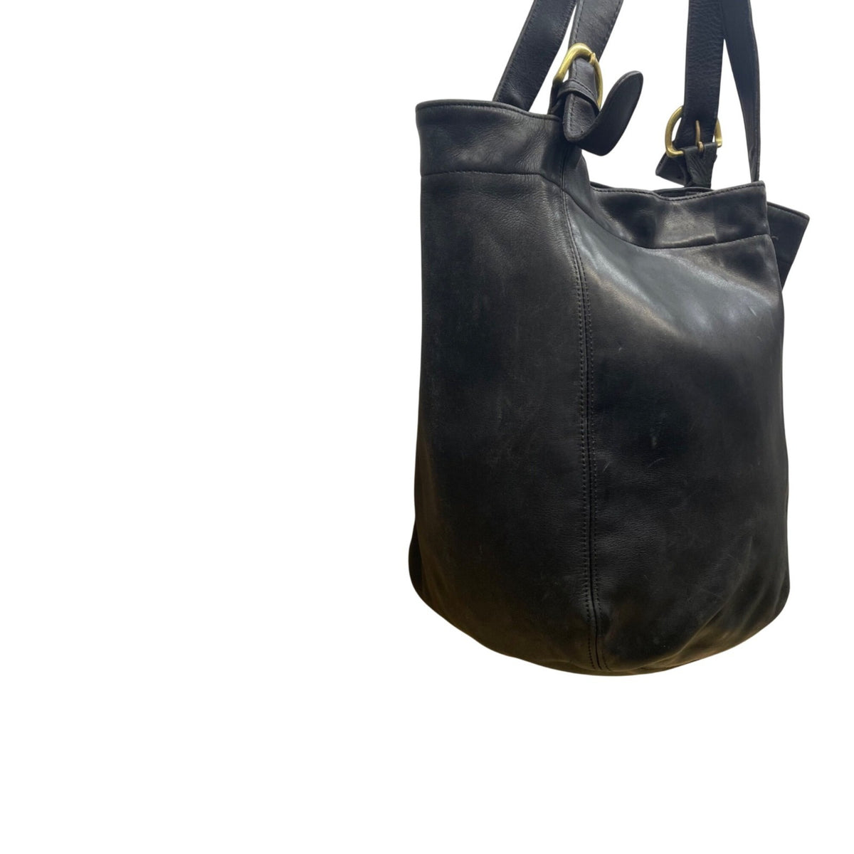 Coach Women’s Black Leather With Brass Hardware Double Handle Tote Bag
