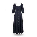 Free People Womens Black Button-Front Midi Dress With Puff Sleeves & Tie Size M
