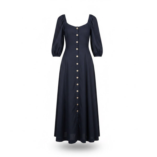 Free People Womens Black Button-Front Midi Dress With Puff Sleeves & Tie Size M