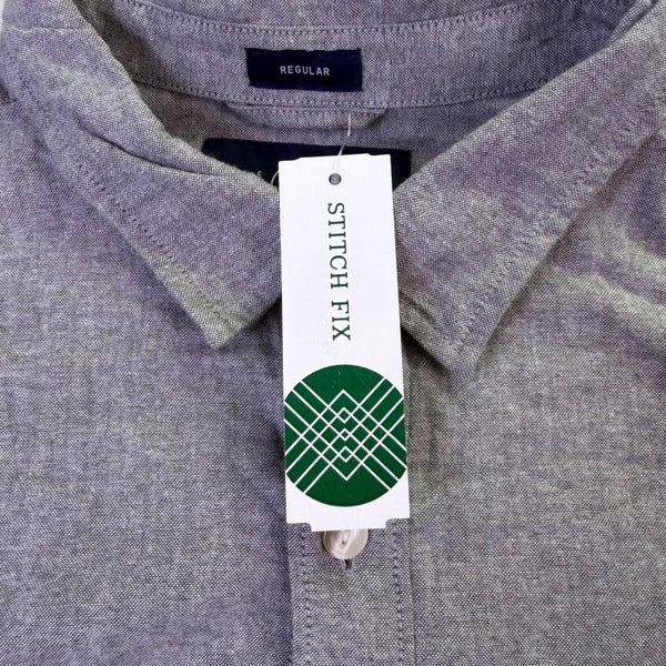 Even Tide Mens Gray Cotton Long Sleeve Button-Up Shirt Size L