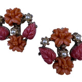 Vintage Womens Orange & Red Celluloid Floral Screw Back Earrings