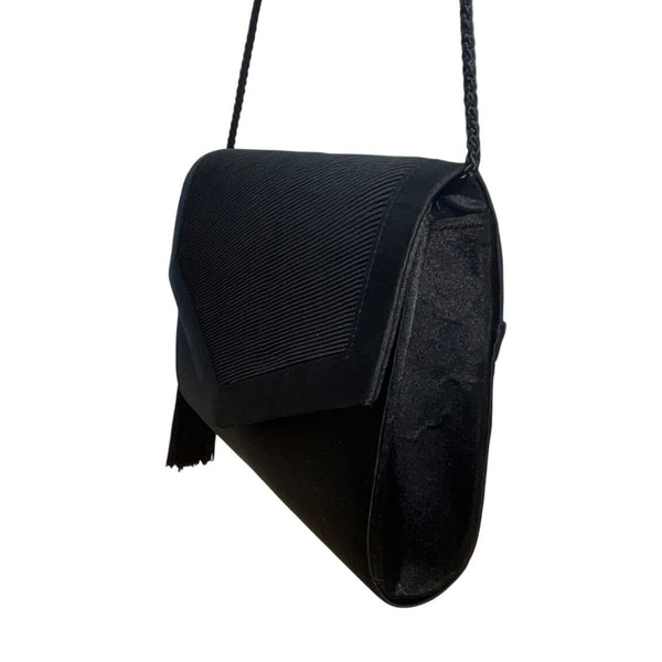 Valerie Stevens Black Evening Bag With Tassel Detail & Magnetic Snap Closure