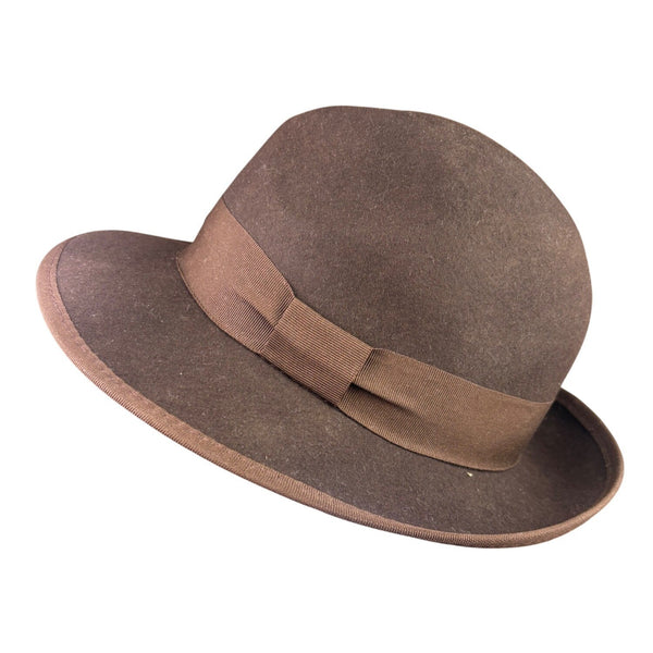 BCBGMaxAzria Womens Brown Wool Fedora Hat Medium Stylish Wide Brim Design 57CM