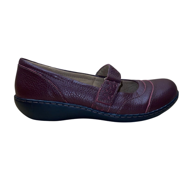 Clarks Womens Burgundy Leather Comfortable Casual  Mary Jane Shoes Size 9.5W 