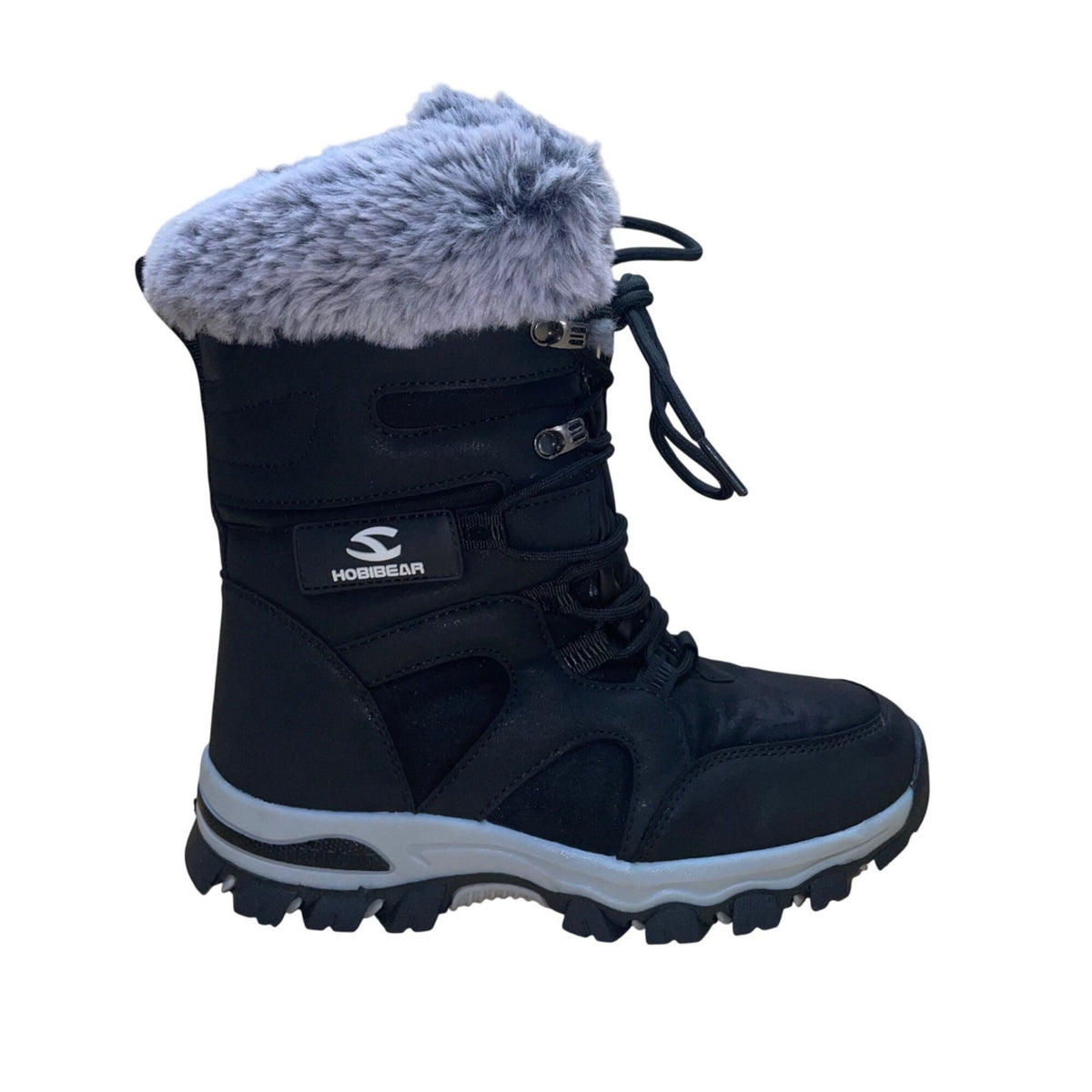 Hobibear Women’s Black & White Faux Fur Insulated Lace-Up Winter Boots Sz 6