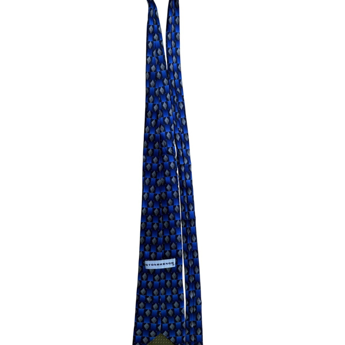 Stonehenge Men’s Blue & Gray 100% Silk Geometric Diamond Pattern Neck Tie
