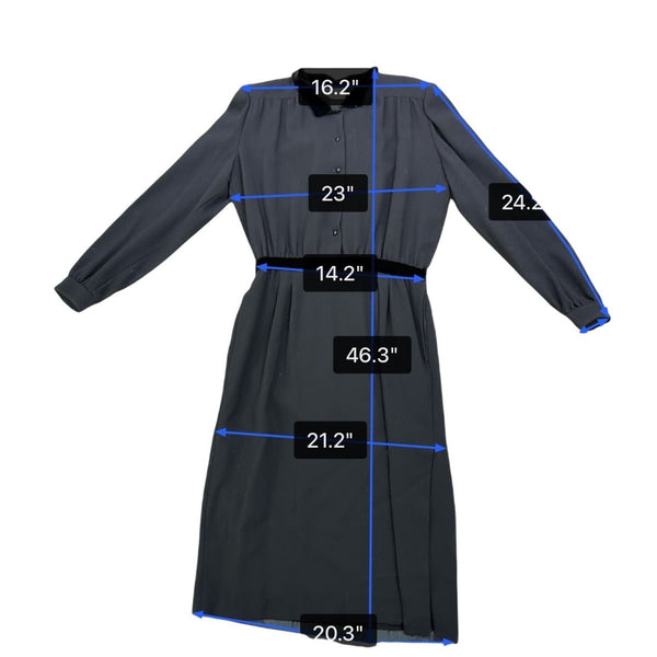 Valentino Womens Black Silk Long Sleeve Button-Down Belted Midi Dress Size 10