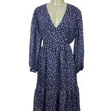 Madewell Womens Floral Midi Dress Blue Polyester Long Sleeve Size L New