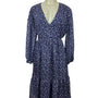 Madewell Womens Floral Midi Dress Blue Polyester Long Sleeve Size L New