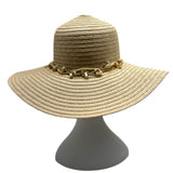 Head Wear Wide Brim Straw Sun Hat With Beaded & Shell Band For Women