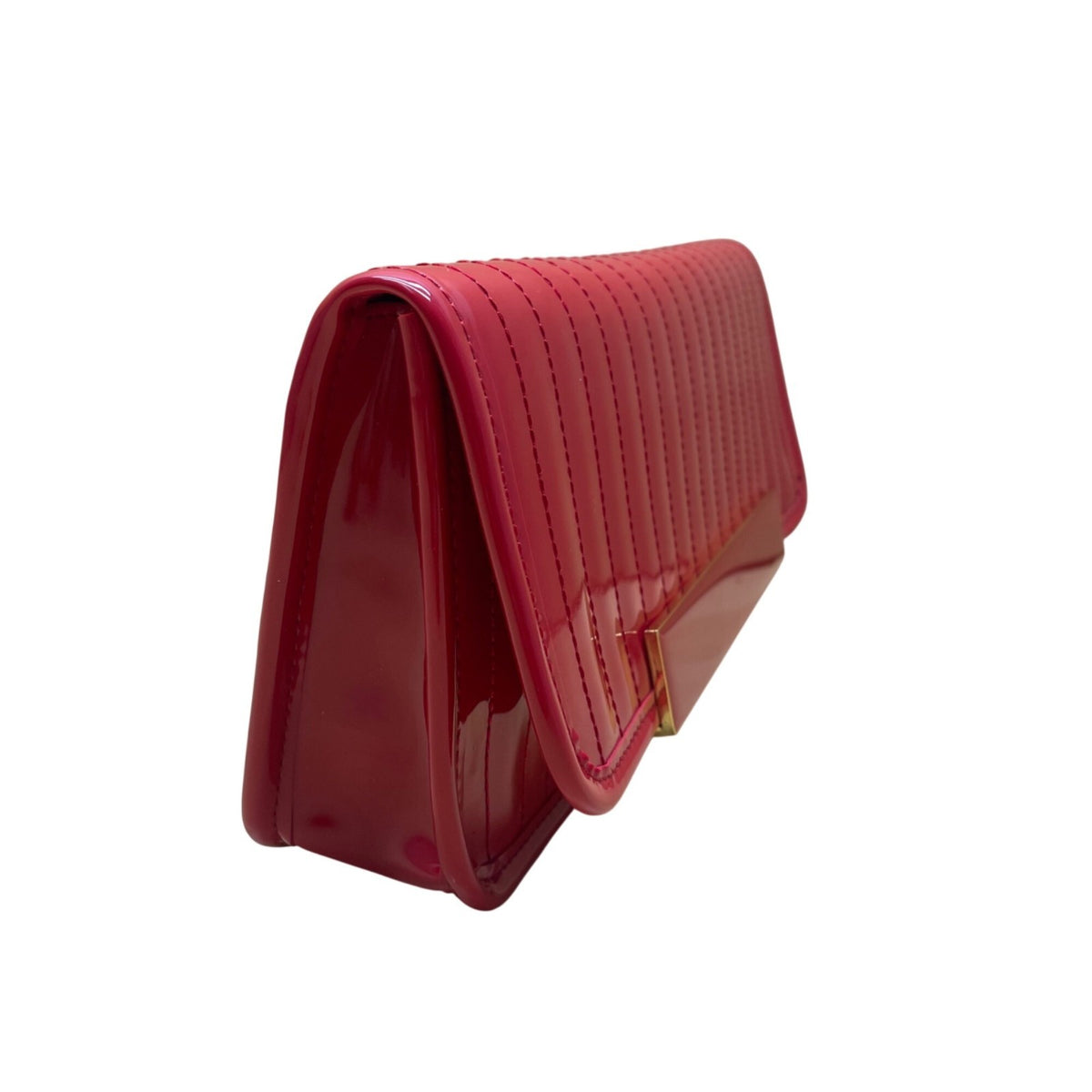 Ted Baker Women’s Red Patent Quilted With Gold Accent Bar Evening Clutch